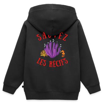 SAUVEZ LES RÉCIFS - Sweat Premium à capuche zippé enfant bio - noir - Dos - AI Model Kid Male (0cm)