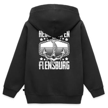 Heimathafen Flensburg Moin Flensburger Norddeutsch - Kinder Premium Organic Zip Hoodie - Schwarz - Hinten - AI Model Kid Male (0cm)