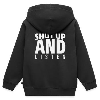 Shut Up And Listen - Kinder Premium Organic Zip Hoodie - Schwarz - Hinten - AI Model Kid Male (0cm)