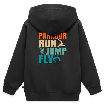 Parkour Run Jump Fly Traceur Free Running - Kinder Premium Organic Zip Hoodie - Schwarz - Hinten - AI Model Kid Male (0cm)