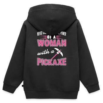 Le pouvoir d’une femme avec une pioche jardinage - Sweat Premium à capuche zippé enfant bio - noir - Dos - AI Model Kid Male (0cm)