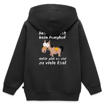 Witziger Spruch Das Leben ist kein Ponyhof Esel - Kinder Premium Organic Zip Hoodie - Schwarz - Hinten - AI Model Kid Male (0cm)