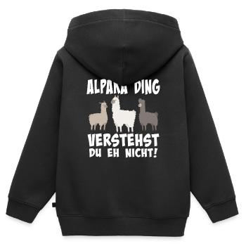 Ist so n Alpaka Ding - Kinder Premium Organic Zip Hoodie - Schwarz - Hinten - AI Model Kid Male (0cm)