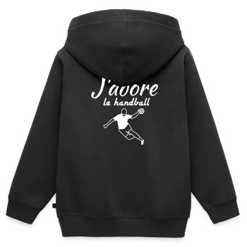 J'adore le handball - Sweat Premium à capuche zippé enfant bio - noir - Dos - AI Model Kid Male (0cm)