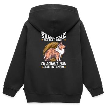 Mein Shetland Sheepdog schaut sehr intensiv - Kinder Premium Organic Zip Hoodie - Schwarz - Hinten - AI Model Kid Male (0cm)