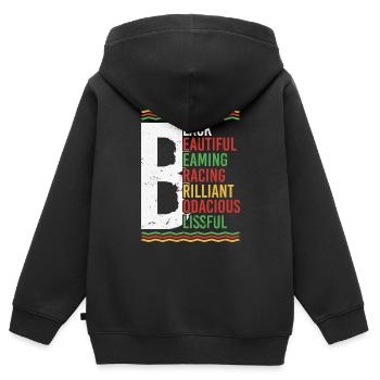 Noir Beau Rayonnant Contreventement Brillant - Sweat Premium à capuche zippé enfant bio - noir - Dos - AI Model Kid Male (0cm)