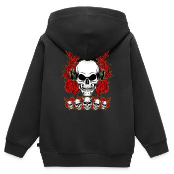 Human Skull hört da Music über Kopfhörer - Kinder Premium Organic Zip Hoodie - Schwarz - Hinten - AI Model Kid Male (0cm)