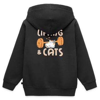 Lifting & Cats Funny Cat Lovers Gym Funny Weightli - Kinder Premium Organic Zip Hoodie - Schwarz - Hinten - AI Model Kid Male (0cm)