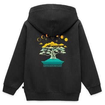 Bonsai Baum spirituell weltenbaum tag nacht zyklus - Kinder Premium Organic Zip Hoodie - Schwarz - Hinten - AI Model Kid Male (0cm)