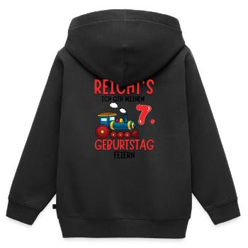 7. Geburtstag Geburtstagsgeschenk mit Eisenbahn - Kinder Premium Organic Zip Hoodie - Schwarz - Hinten - AI Model Kid Male (0cm)
