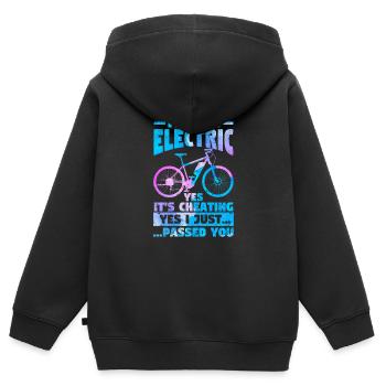Ja, es ist elektrisch Ja, es ist Betrug E-Bike - Kinder Premium Organic Zip Hoodie - Schwarz - Hinten - AI Model Kid Male (0cm)