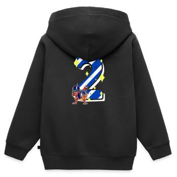 2 ans Dino American Football 2ème B-day Dab - Sweat Premium à capuche zippé enfant bio - noir - Dos - AI Model Kid Male (0cm)