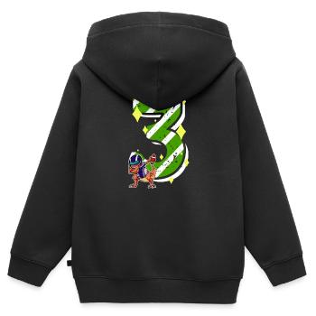 3 ans Dino American Football 3ème B-day Dab - Sweat Premium à capuche zippé enfant bio - noir - Dos - AI Model Kid Male (0cm)