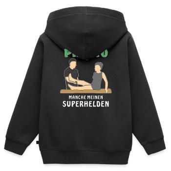 PHYSIO MANCHE MEINEN SUPERHELDEN - Kinder Premium Organic Zip Hoodie - Schwarz - Hinten - AI Model Kid Male (0cm)