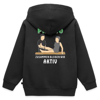 PHYSIO ZUSAMMEN BLEIBEN WIR AKTIV - Kinder Premium Organic Zip Hoodie - Schwarz - Hinten - AI Model Kid Male (0cm)