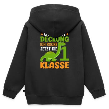 1.Klasse Einschulung Schulkind Dino - Kinder Premium Organic Zip Hoodie - Schwarz - Hinten - AI Model Kid Male (0cm)