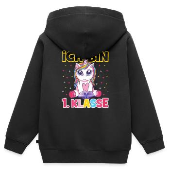 Ich bin 1. Klasse Einschulung Schulanfang - Kinder Premium Organic Zip Hoodie - Schwarz - Hinten - AI Model Kid Male (0cm)