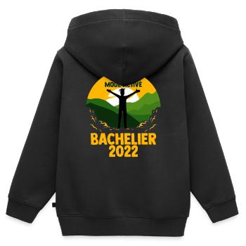 Bachelier 2022 Vacances Mode on Ideé Cadeau Humour - Sweat Premium à capuche zippé enfant bio - noir - Dos - AI Model Kid Male (0cm)