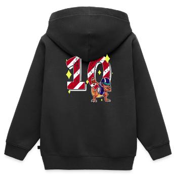 10 ans Dinosaure Football Américain 10ème B-day - Sweat Premium à capuche zippé enfant bio - noir - Dos - AI Model Kid Male (0cm)
