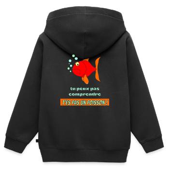 poisson rouge : tu peux pas comprendre ! - Sweat Premium à capuche zippé enfant bio - noir - Dos - AI Model Kid Male (0cm)