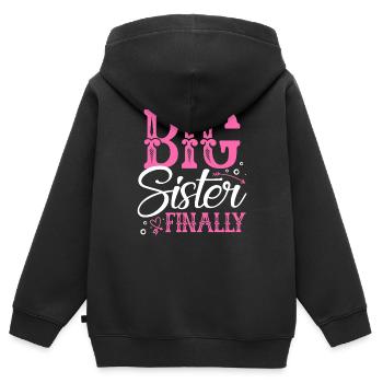 Große Schwester endlich - Kinder Premium Organic Zip Hoodie - Schwarz - Hinten - AI Model Kid Male (0cm)