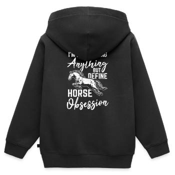 Je ne nie rien d’autre que de définir l’obsession du cheval - Sweat Premium à capuche zippé enfant bio - noir - Dos - AI Model Kid Male (0cm)