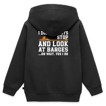 Slogan de barge - Sweat Premium à capuche zippé enfant bio - noir - Dos - AI Model Kid Male (0cm)