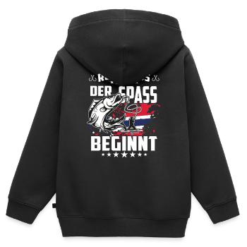 Rute raus der Spass beginnt - Kinder Premium Organic Zip Hoodie - Schwarz - Hinten - AI Model Kid Male (0cm)