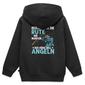 Reichet mir die Rute ihr Narren Angler Fischer - Kinder Premium Organic Zip Hoodie - Schwarz - Hinten - AI Model Kid Male (0cm)