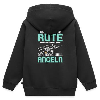 Reichet mir die Rute ihr Narren Fischer Angler - Kinder Premium Organic Zip Hoodie - Schwarz - Hinten - AI Model Kid Male (0cm)