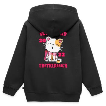 Schulkind Erstklassig Katze mit Schultüte 2022 - Kinder Premium Organic Zip Hoodie - Schwarz - Hinten - AI Model Kid Male (0cm)