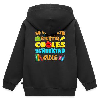 So sieht ein richtig cooles Schulkind 2022 - Kinder Premium Organic Zip Hoodie - Schwarz - Hinten - AI Model Kid Male (0cm)