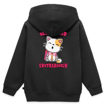 Schulkind Erstklassig Katze mit Schultüte 2022 - Kinder Premium Organic Zip Hoodie - Schwarz - Hinten - AI Model Kid Male (0cm)