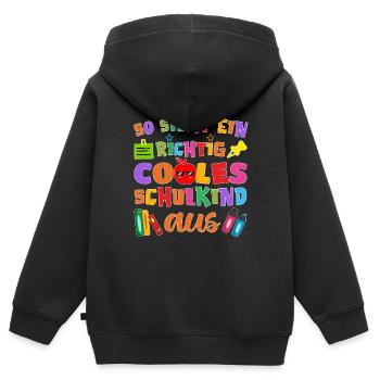 So sieht ein richtig cooles Schulkind 2022 - Kinder Premium Organic Zip Hoodie - Schwarz - Hinten - AI Model Kid Male (0cm)