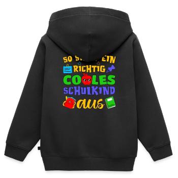 So sieht ein richtig cooles Schulkind 2022 - Kinder Premium Organic Zip Hoodie - Schwarz - Hinten - AI Model Kid Male (0cm)