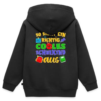 So sieht ein richtig cooles Schulkind 2022 - Kinder Premium Organic Zip Hoodie - Schwarz - Hinten - AI Model Kid Male (0cm)