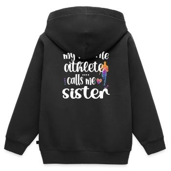 Athlétisme Sœur Athlète d’athlétisme Sœur - Sweat Premium à capuche zippé enfant bio - noir - Dos - AI Model Kid Male (0cm)