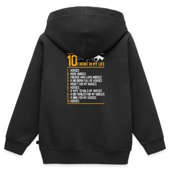 10 choses que je veux dans ma vie Chevaux - Sweat Premium à capuche zippé enfant bio - noir - Dos - AI Model Kid Male (0cm)