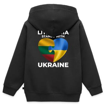 La Lituanie soutient l’Ukraine - Sweat Premium à capuche zippé enfant bio - noir - Dos - AI Model Kid Male (0cm)