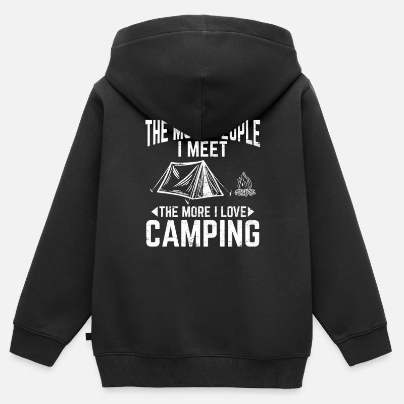 Plus je rencontre de gens, plus j’aime le plaisir du camping - Sweat Premium à capuche zippé enfant bio - noir