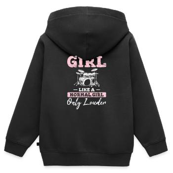 Drummer Girl Funny Drummer Percussion Drums Band M - Kinder Premium Organic Zip Hoodie - Schwarz - Hinten - AI Model Kid Male (0cm)
