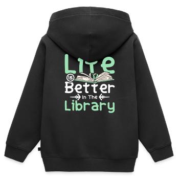 Life is better in the Library - Kids Premium Organic Zip-up Hoodie - black - Back - AI Model Kid Male (0cm)