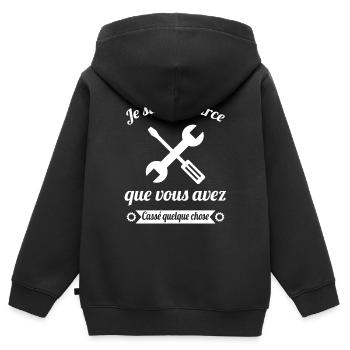 Humour Mécanicien Mécano Mécanique Auto Garagiste - Sweat Premium à capuche zippé enfant bio - noir - Dos - AI Model Kid Male (0cm)