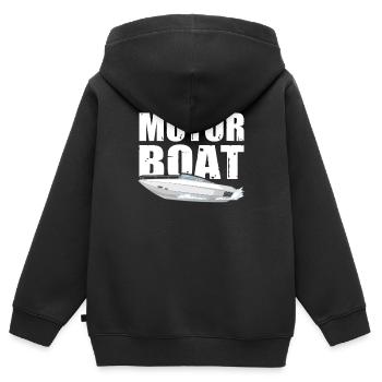 Motorboot - Kinder Premium Organic Zip Hoodie - Schwarz - Hinten - AI Model Kid Male (0cm)