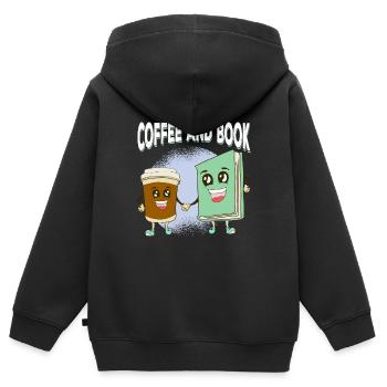 Kaffee und Bücher - Leseratte - Kinder Premium Organic Zip Hoodie - Schwarz - Hinten - AI Model Kid Male (0cm)