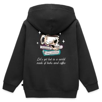 Immersion entre les pages du livre et le café - Sweat Premium à capuche zippé enfant bio - noir - Dos - AI Model Kid Male (0cm)