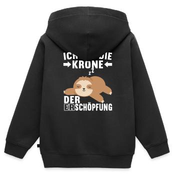 Faultier Spruch Müdigkeit - Kinder Premium Organic Zip Hoodie - Schwarz - Hinten - AI Model Kid Male (0cm)