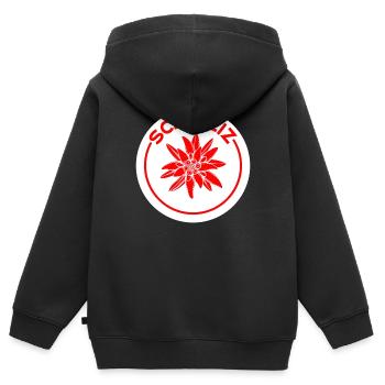 Schweizer Enzian - Kinder Premium Organic Zip Hoodie - Schwarz - Hinten - AI Model Kid Male (0cm)