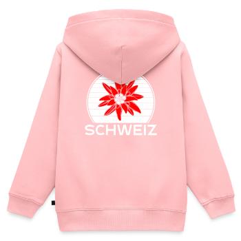 Schweizer Enzian - Kinder Premium Organic Zip Hoodie - Rosa - Hinten - AI Model Kid Female (0cm)