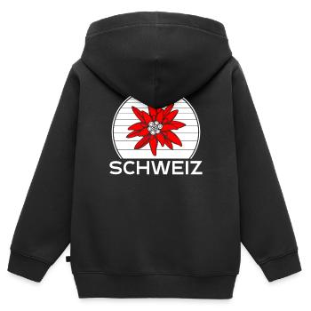 Schweizer Enzian - Kinder Premium Organic Zip Hoodie - Schwarz - Hinten - AI Model Kid Male (0cm)